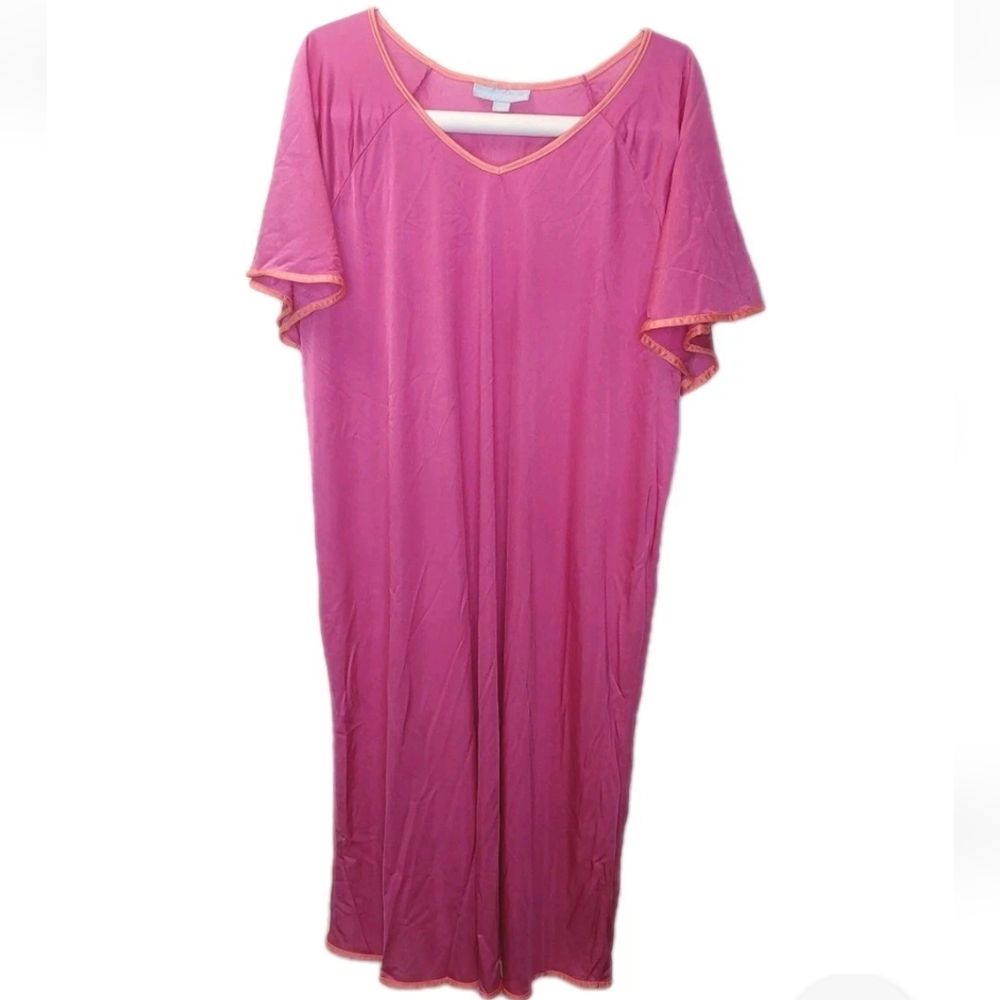 Only Necessities Lounge Patio Dress Woman Sz 1X 22/24W Pink Nylon V-neck 2X 3X